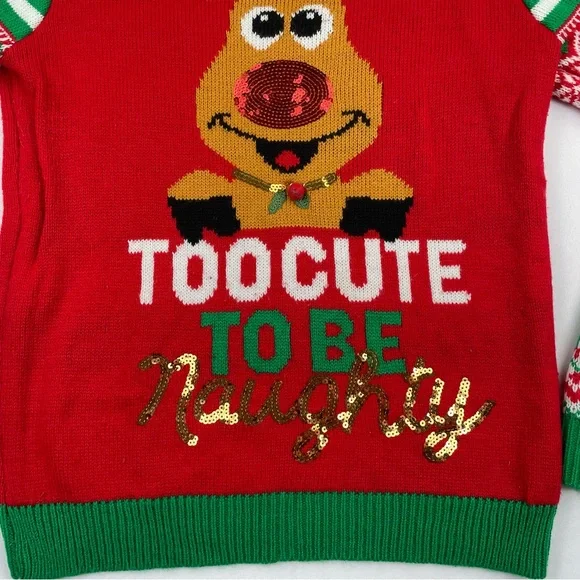 Too Cute To Be Naughty Christmas Sweater Youth S Or Women XS Ugly Sweater Party - Picture 2 of 7